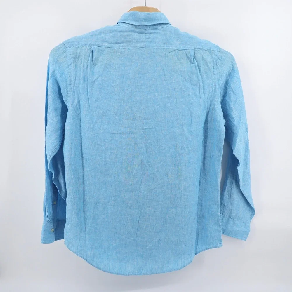 NEW Polo Ralph Lauren Linen Button Down Blue Long Sleeve Shirt Mens Large $148